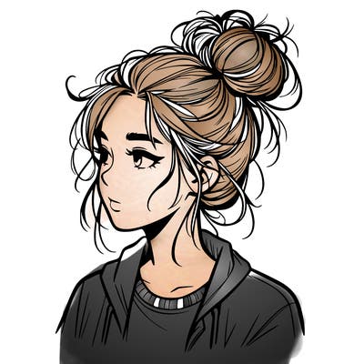 realistic teenage girl with a messy bun
