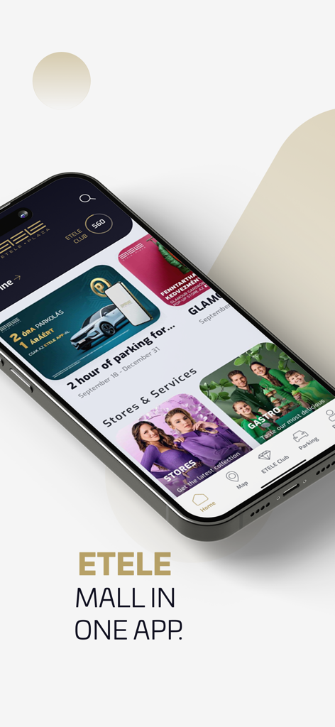 Etele Plaza - Etele Plaza mobile app interface on a smartphone screen showing shopping mall services