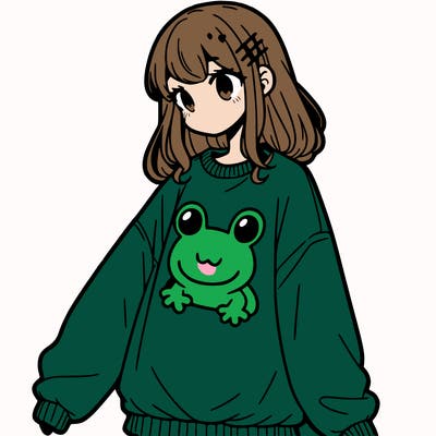 girl wearing frogging sweatshirt
