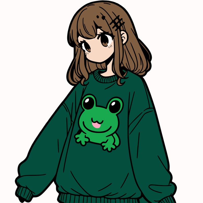 girl wearing frogging sweatshirt