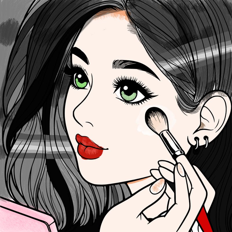 a realistic girl doing her makeup