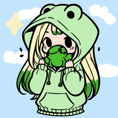 a girl holding a froggy hoodie