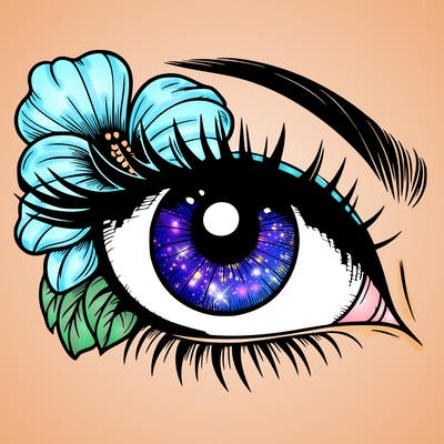 realistic eye with flower