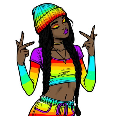 realistic teenage girl with braids and a beanie and crop top doing 🫶🏼