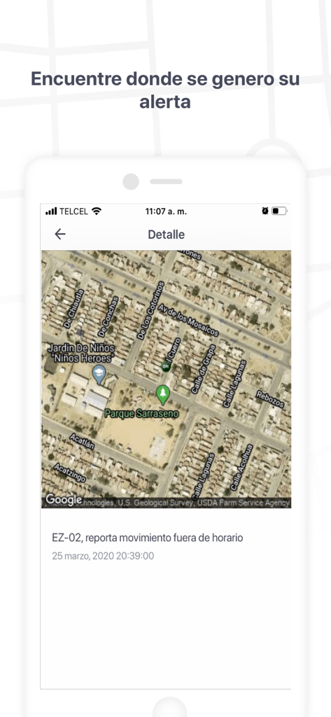 Eztrack - Eztrack-App-Bildschirm, der eine Satellitenkarte mit einer Warnung vor Fahrzeugbewegungen außerhalb der geplanten Zeiten anzeigt.