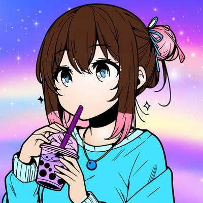 manga character drinking boba