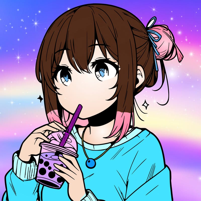 manga character drinking boba