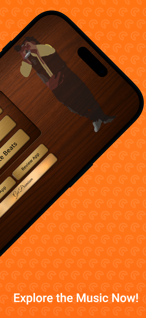Davul and Zurna app home screen with a wooden texture interface and traditional Turkish musician graphic.
