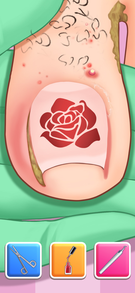 Toenail care level with rose nail art and pedicure tools