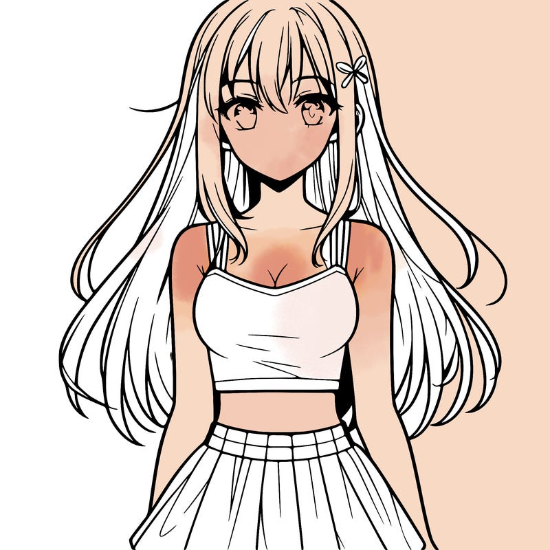 a teen anima girl with long hair and a crop top and skirt