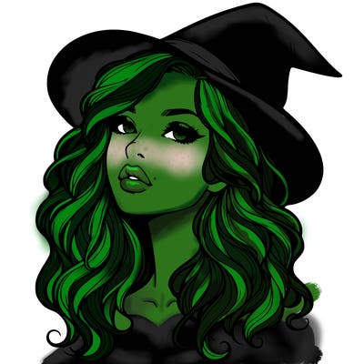realistic witch girl with wavy hair and lips