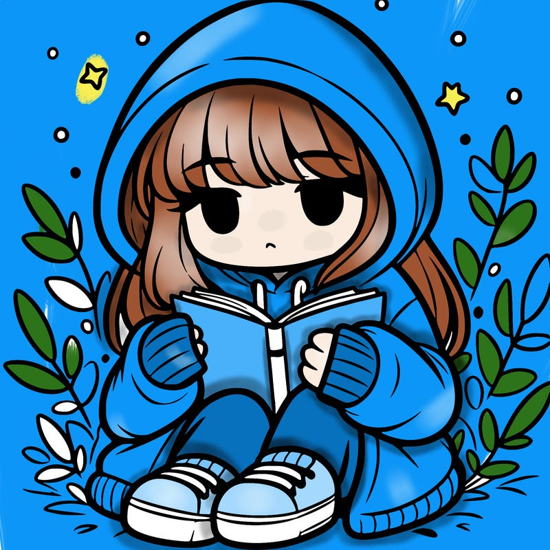 girl in oversized hoodie reading a book