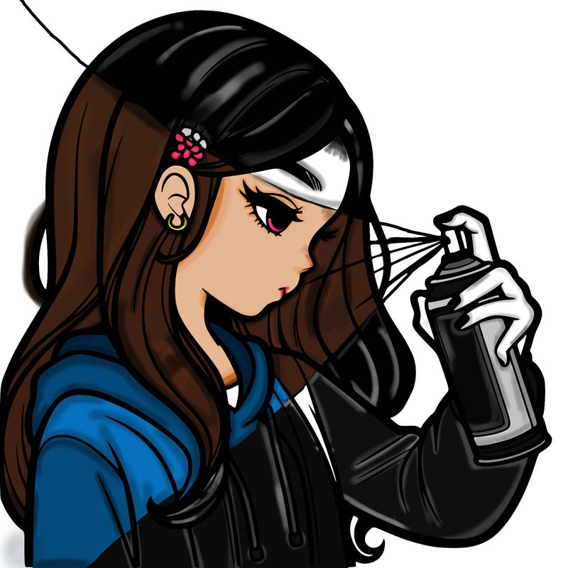 a realistic girl spray painting