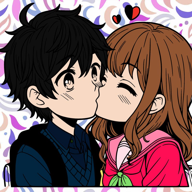 a boy and a girl kissing anime