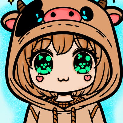 kawaii girl with cow hoodie