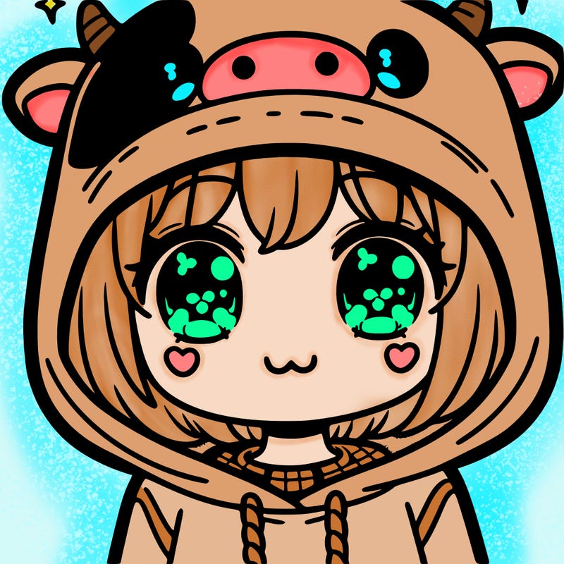kawaii girl with cow hoodie