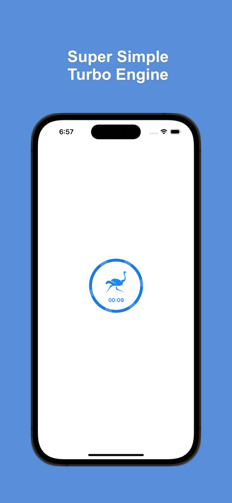 Ostrich VPN Light mobile app interface showing the super simple turbo engine connection screen on an iPhone