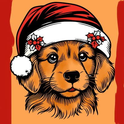 realistic dog wearing a santa hat