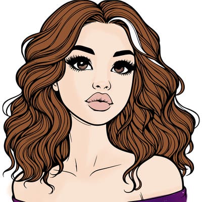 realistic girl with wavy hair and lips