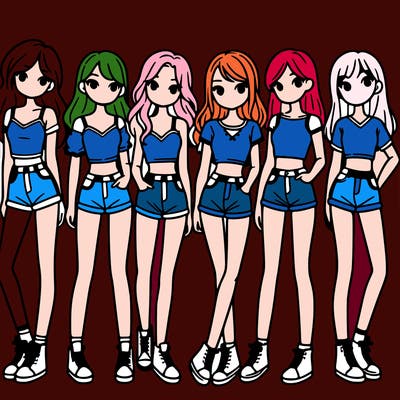 a group of girls wearing crop tops and shorts