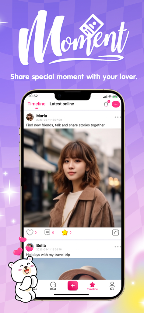 Callplay - Live & Video Call - A screenshot of the Callplay app timeline feature where users share photos and social stories.