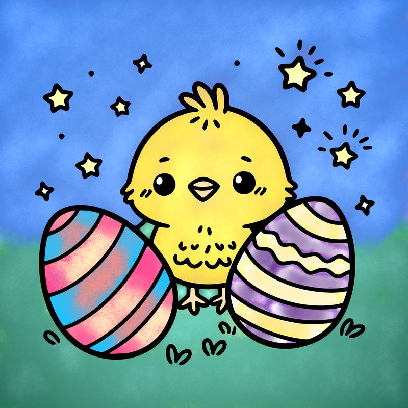 cute easter chick with eggs
