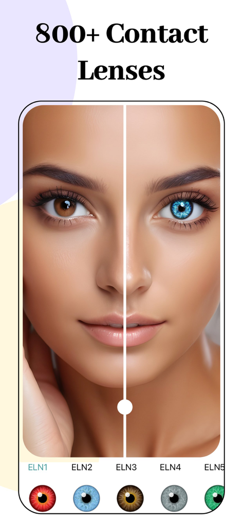 Before and after comparison of brown and blue eye colors in the app