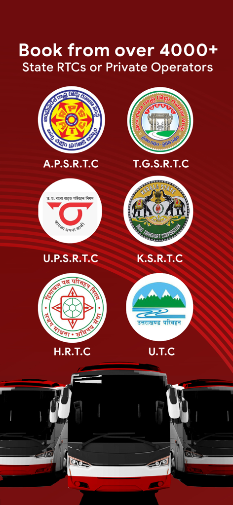 AbhiBus Bus Ticket Booking App - AbhiBus app screen showing logos of major Indian state bus operators like APSRTC and TGSRTC