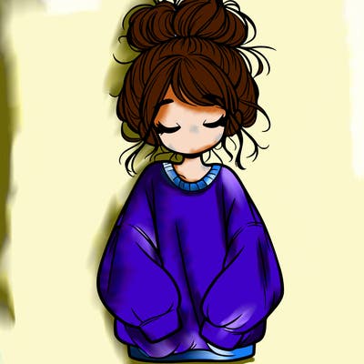 girl with baggy sweatshirt and messy bun