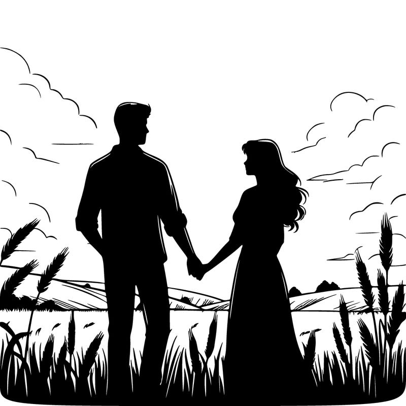silhouette of man and woman in field realistic