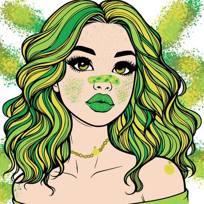 realistic girl with wavy hair and lips