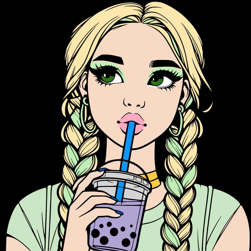 realistic girl with braided hair drinking boba