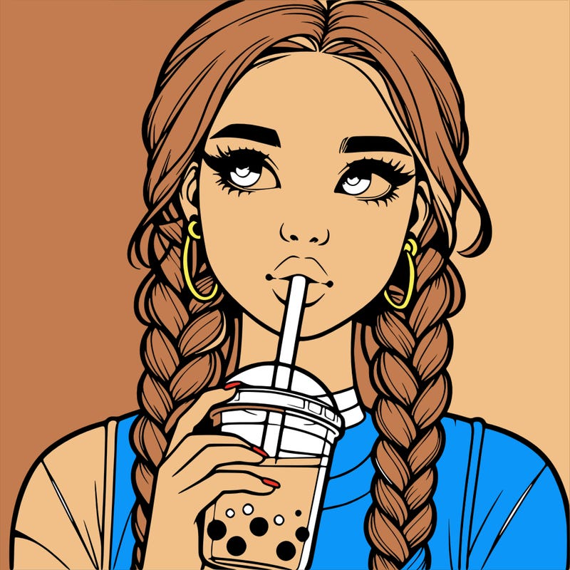 realistic girl with braided hair drinking boba