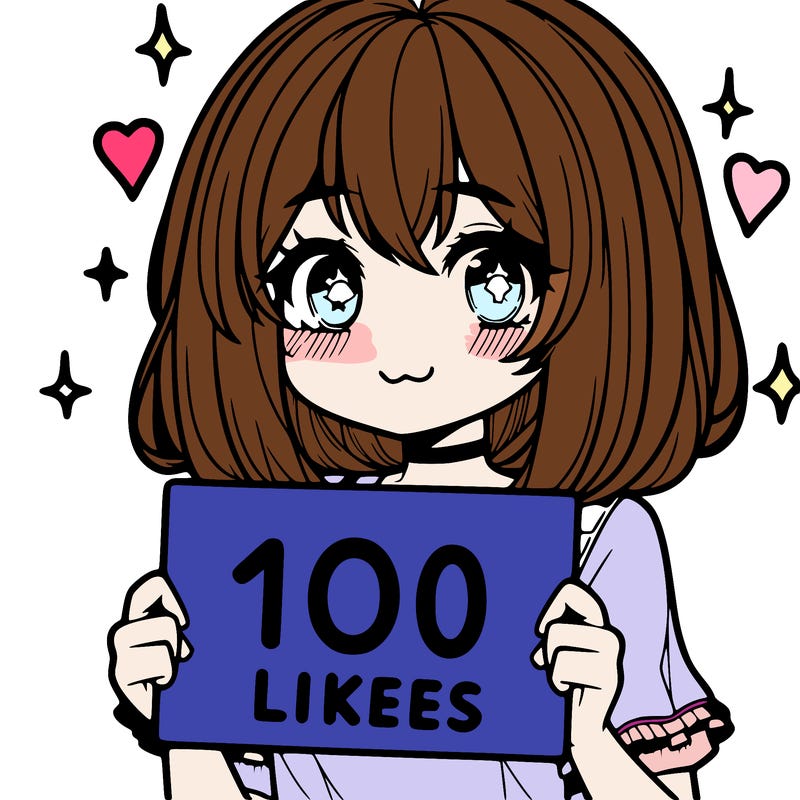 anima girl holding a 100 likes sign in her hand