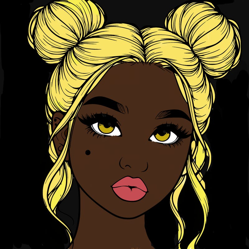realistic girl with two buns on her hair and lips