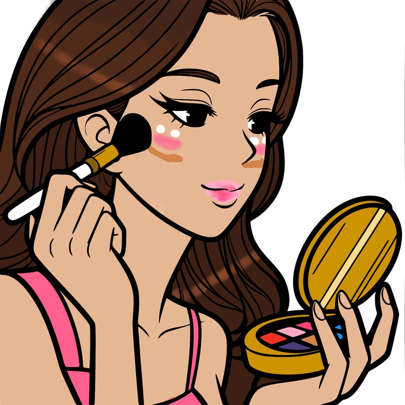 little girl putting on makeup