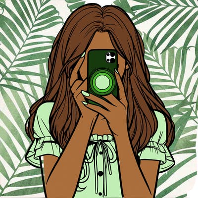 a realistic girl holding her phone taking pictures