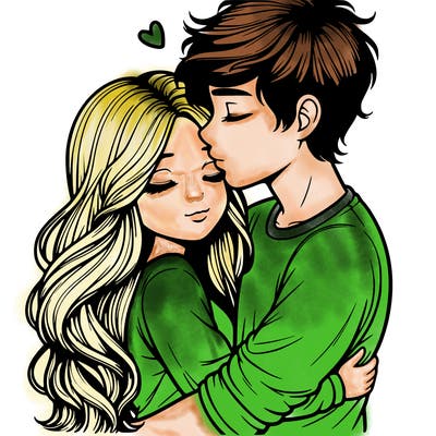 a realistic couple boy and girl hugging and kissing