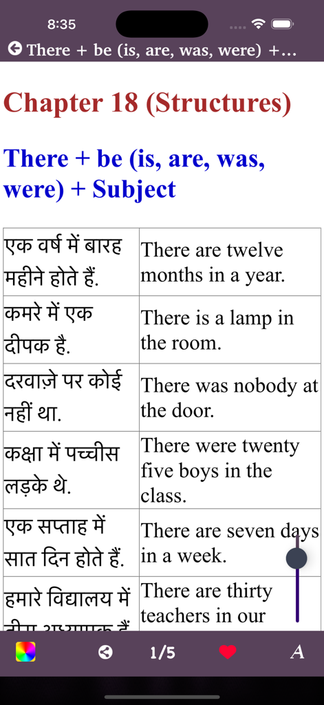 English Bolna Sikhe Test Quiz - 文法構造を学ぶためのヒンディー語から英語への翻訳された文の表。