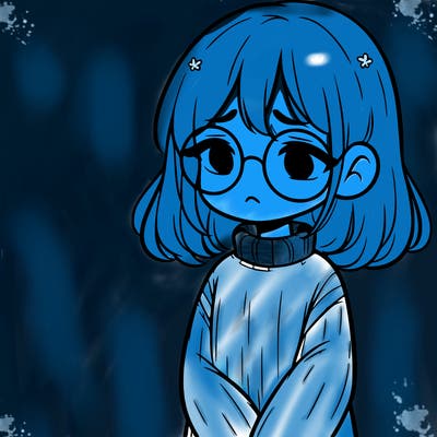 sad girl with glasses in a sweater