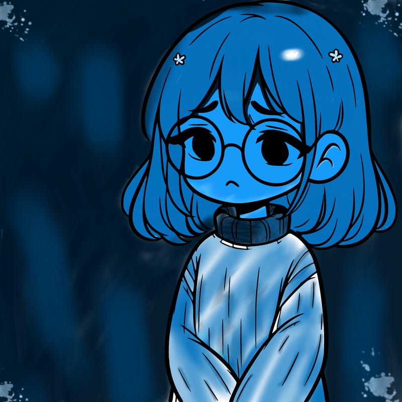 sad girl with glasses in a sweater