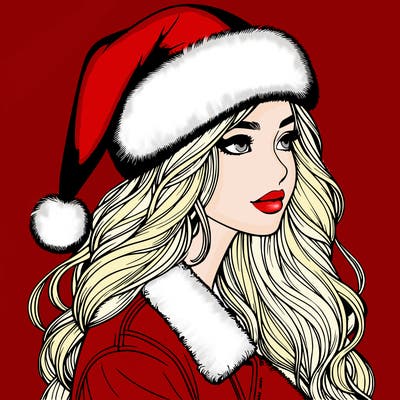 realistic girl in santa hat