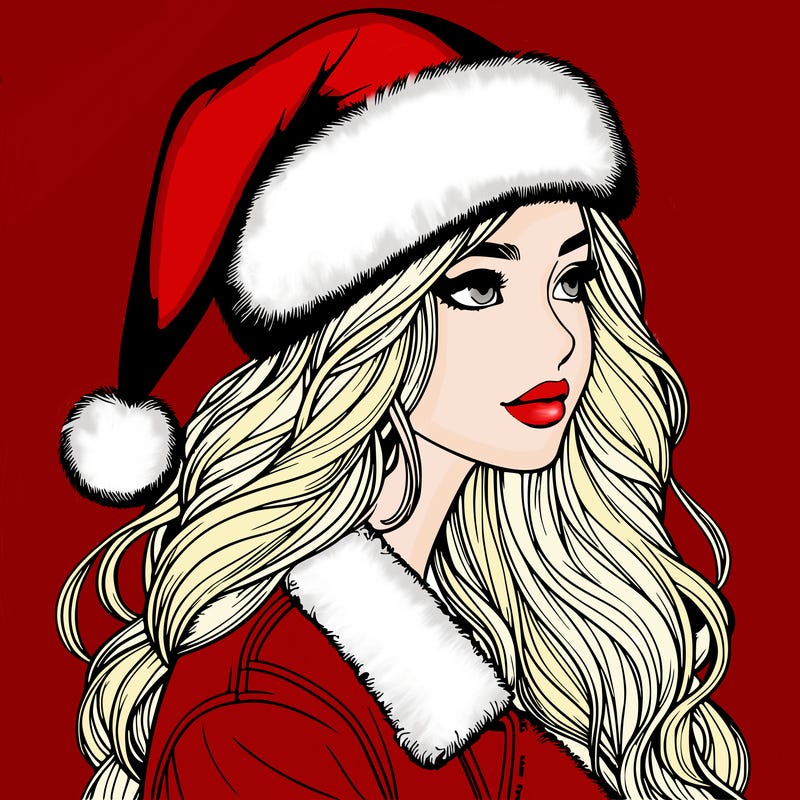 realistic girl in santa hat