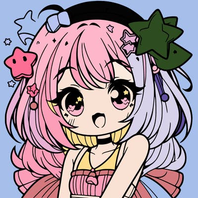 cute anime girl with star accessories