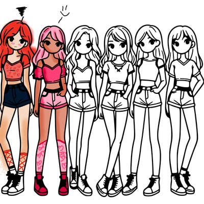 a group of girls wearing crop tops and shorts