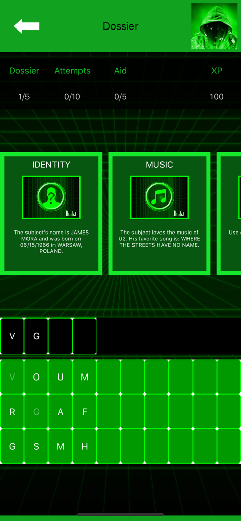 Hacking Game HackBot - ターゲット情報と緑色のパスワードクラッキングインターフェースが表示された機密文書のHackBotゲーム画面