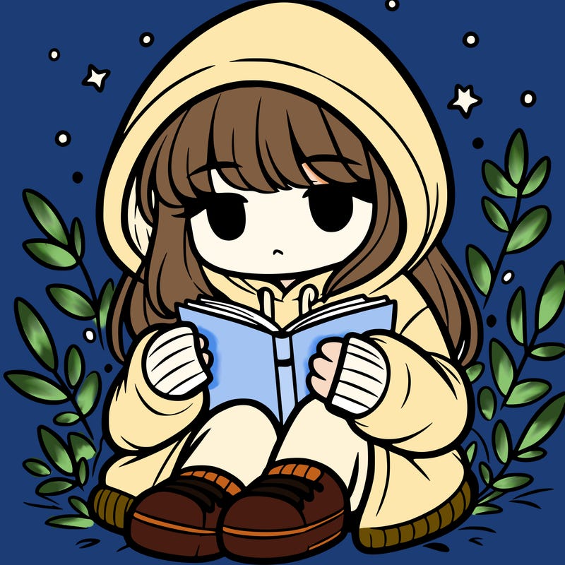 girl in oversized hoodie reading a book