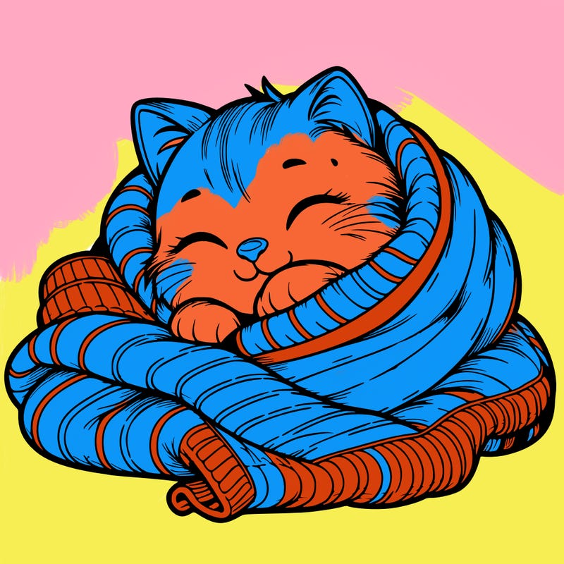 realistic cozy cat in a blanket