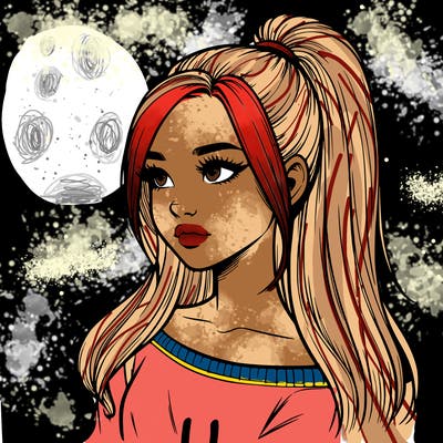 realistic girl with a high ponytail