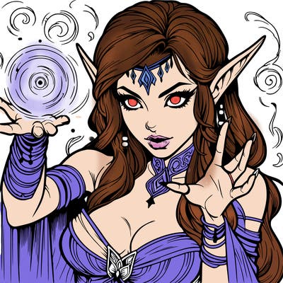 realistic scary beautiful elf sorceress casting spell